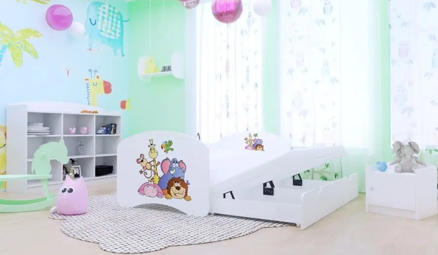 Pat Happy Babies Happy Safari cu pat retractabil 90x180 (White)