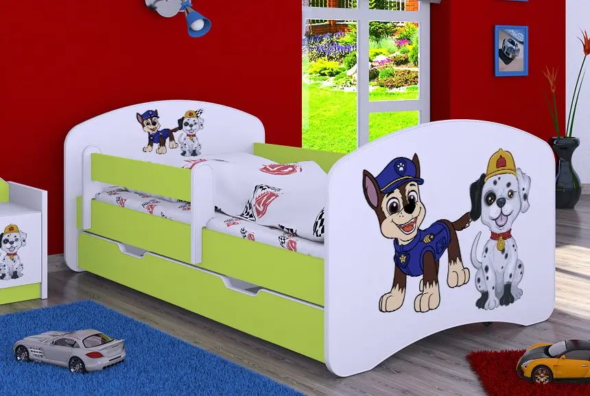 Pat Happy Babies Happy Two Dogs L06 cu sertar 90x180 (White/Pastel Green)