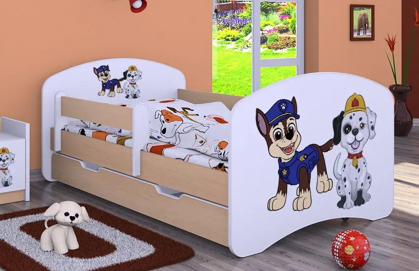 Pat Happy Babies Happy Two Dogs L08 cu sertar 90x190 (White/Light Pear)