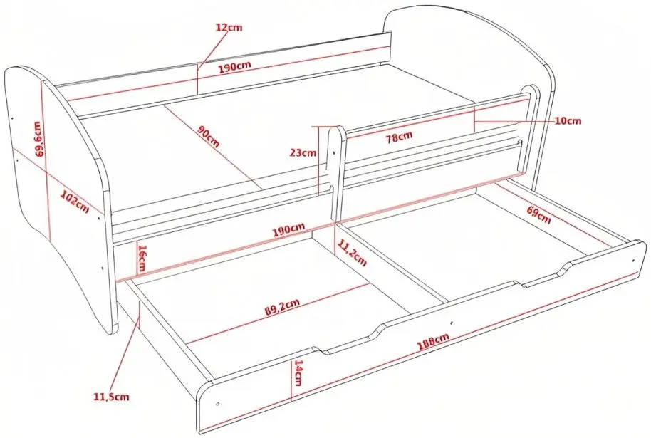 Кровать Happy Babies Happy Two Dogs L08 с ящиком 90x190 (White/Pink)