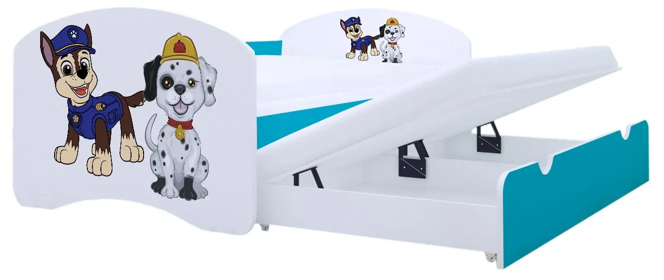 Pat Happy Babies Happy Two Dogs cu pat retractabil 90x180 (White/Blue)
