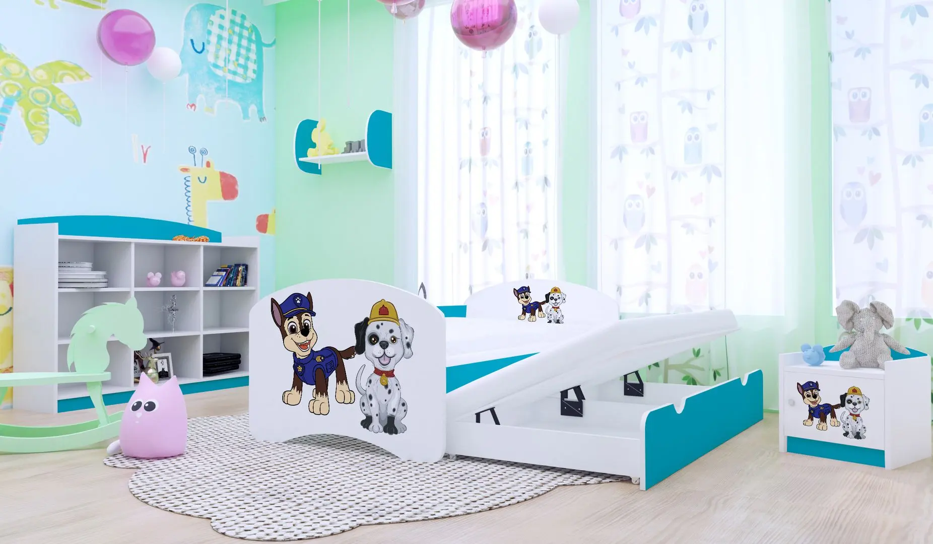 Pat Happy Babies Happy Two Dogs cu pat retractabil 90x180 (White/Blue)