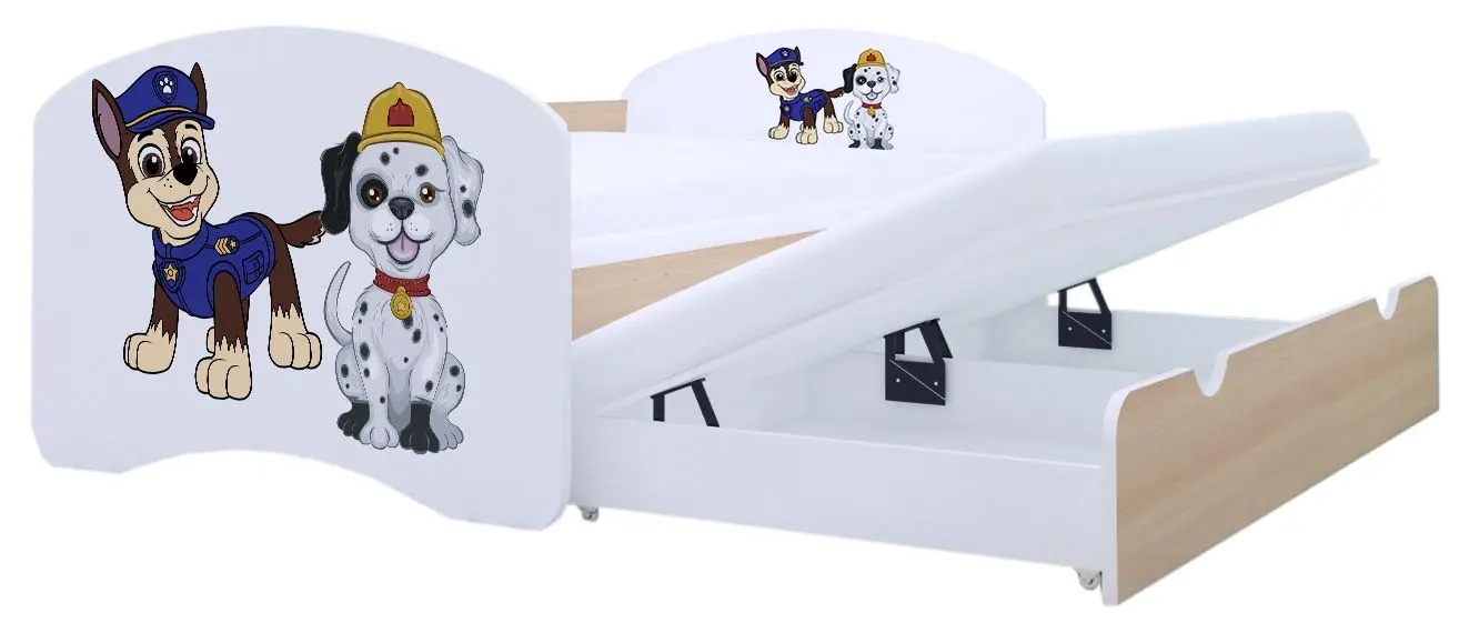 Pat Happy Babies Happy Two Dogs cu pat retractabil 90x180 (White/Light Pear)