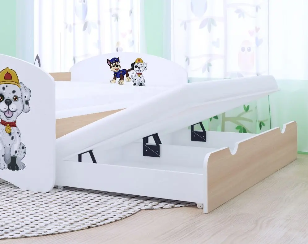 Pat Happy Babies Happy Two Dogs cu pat retractabil 90x180 (White/Light Pear)