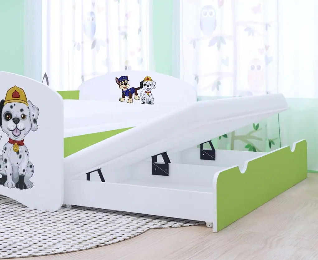 Pat Happy Babies Happy Two Dogs cu pat retractabil 90x180 (White/Pastel Green)