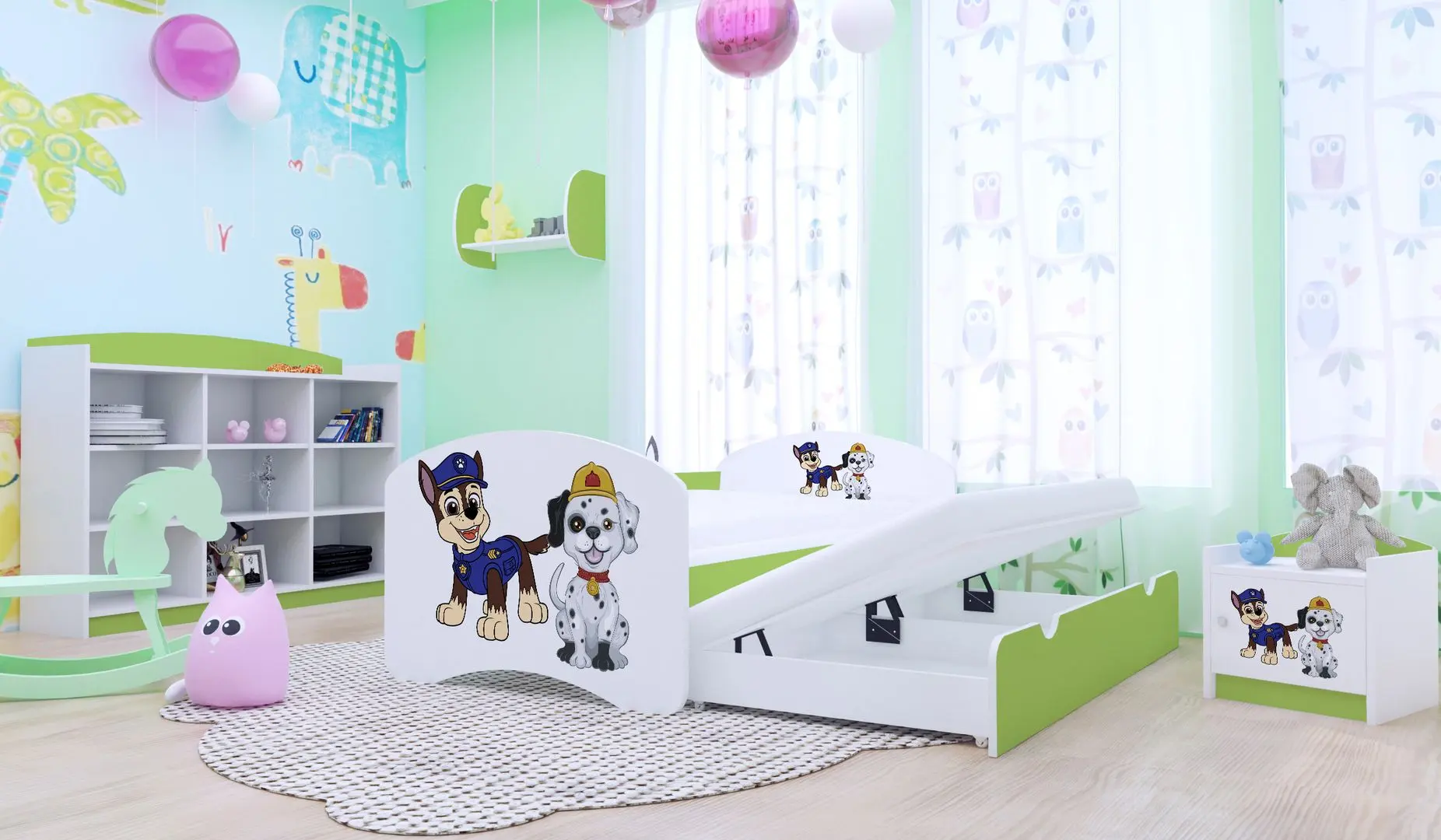 Pat Happy Babies Happy Two Dogs cu pat retractabil 90x180 (White/Pastel Green)