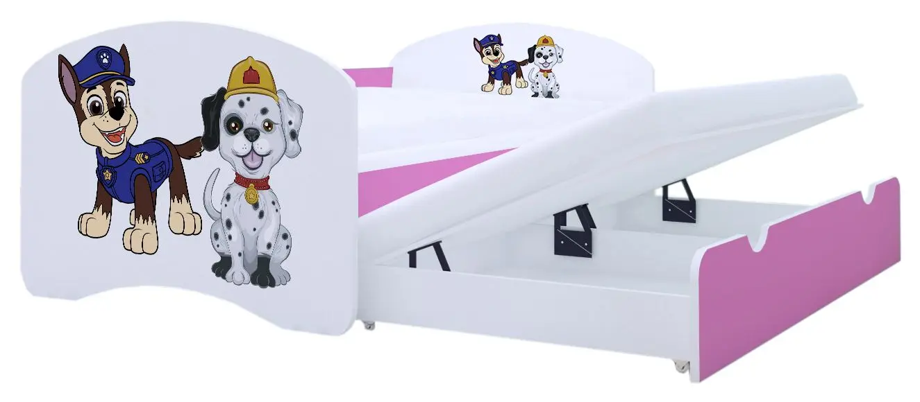 Pat Happy Babies Happy Two Dogs cu pat retractabil 90x180 (White/Pink)