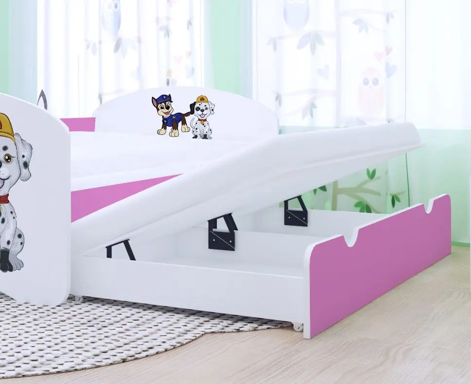 Pat Happy Babies Happy Two Dogs cu pat retractabil 90x180 (White/Pink)