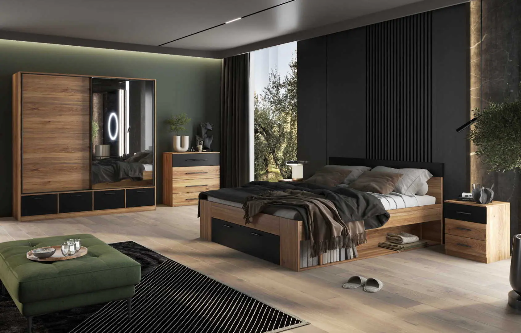 Pat Helvetia Beta 22MW1692 cu sertar 180x200 (Mauvella Oak/Black)