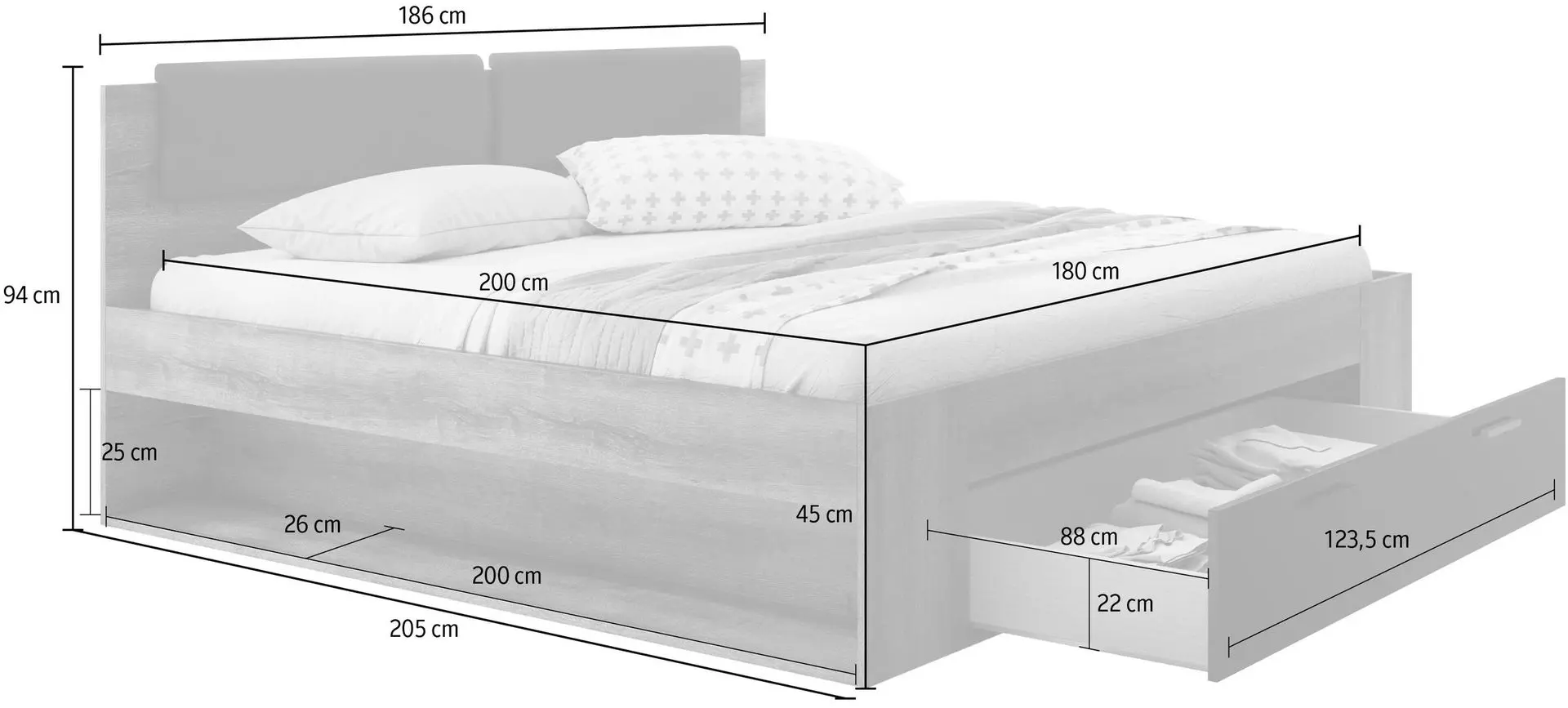 Pat Helvetia Galaxy 24ZBEA52 cu sertar 180x200 (Monastic Oak/Black Gloss)