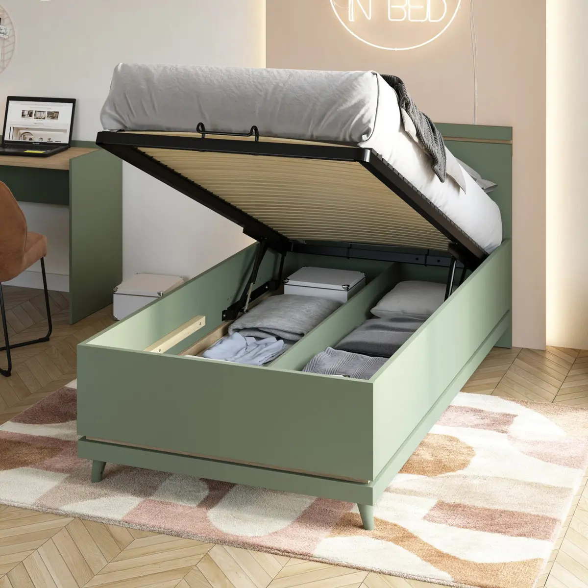 Кровать Helvetia Scandi 24GDOH54 (Faded green/Oiled oak) - 5