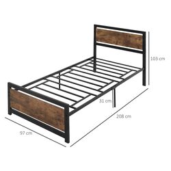 Кровать Homcom 831-418V01 90x200 cm (Rustic Brown/Black) Thumb