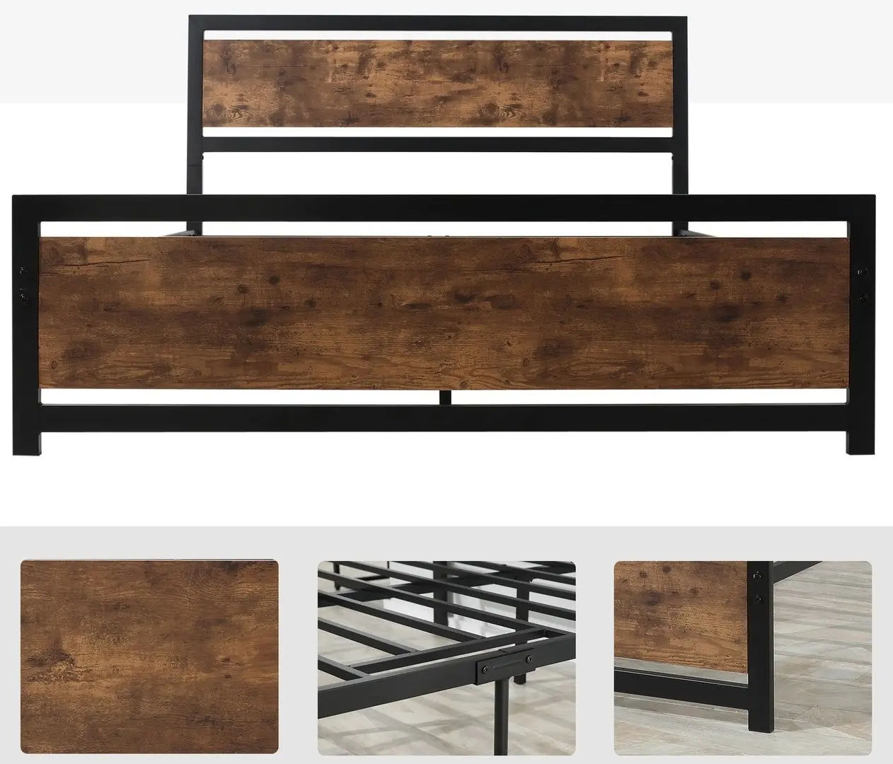 Кровать Homcom 831-420V01 160x200 cm (Rustic Brown/Black) - 5