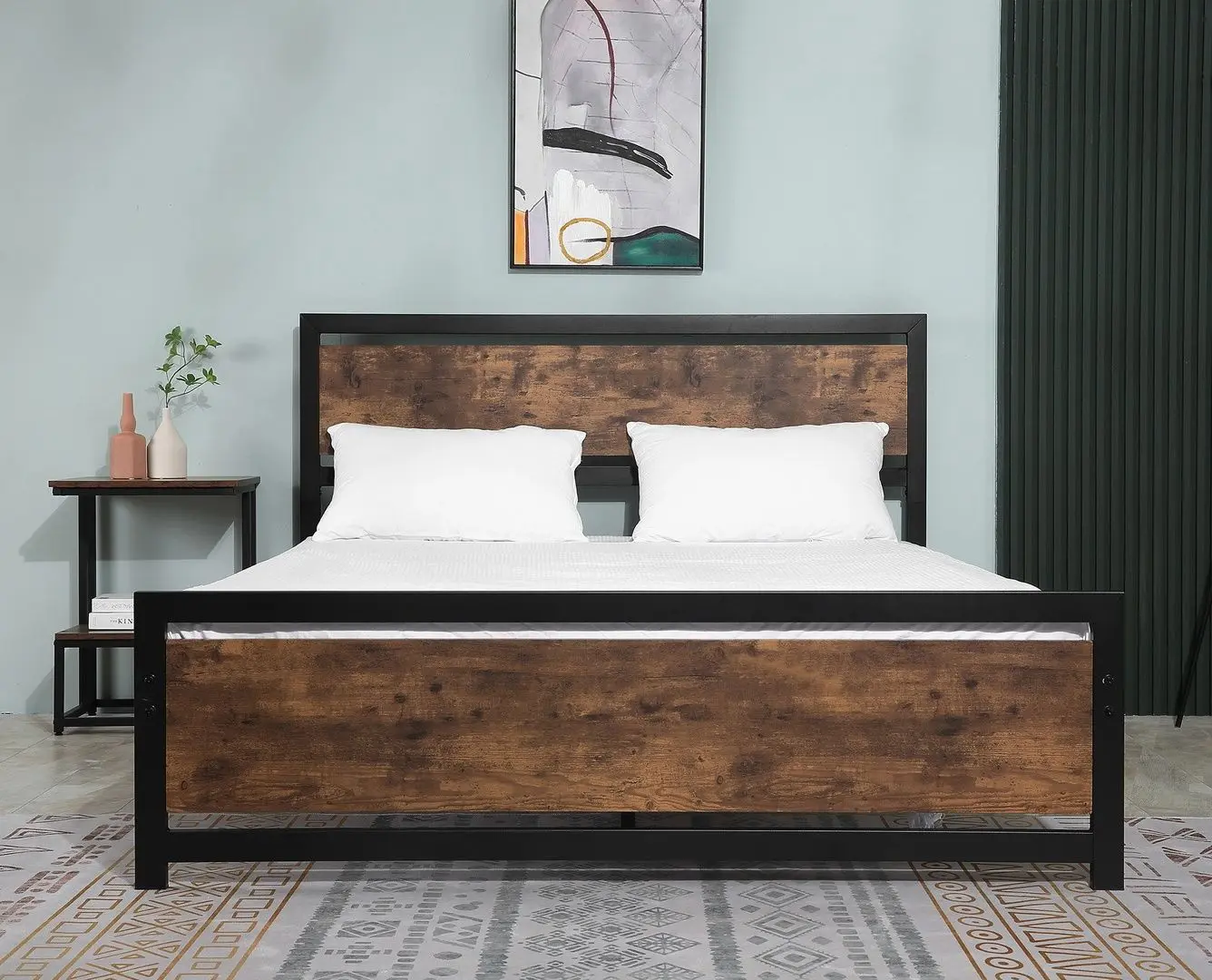 Кровать Homcom 831-420V01 160x200 cm (Rustic Brown/Black) - 7