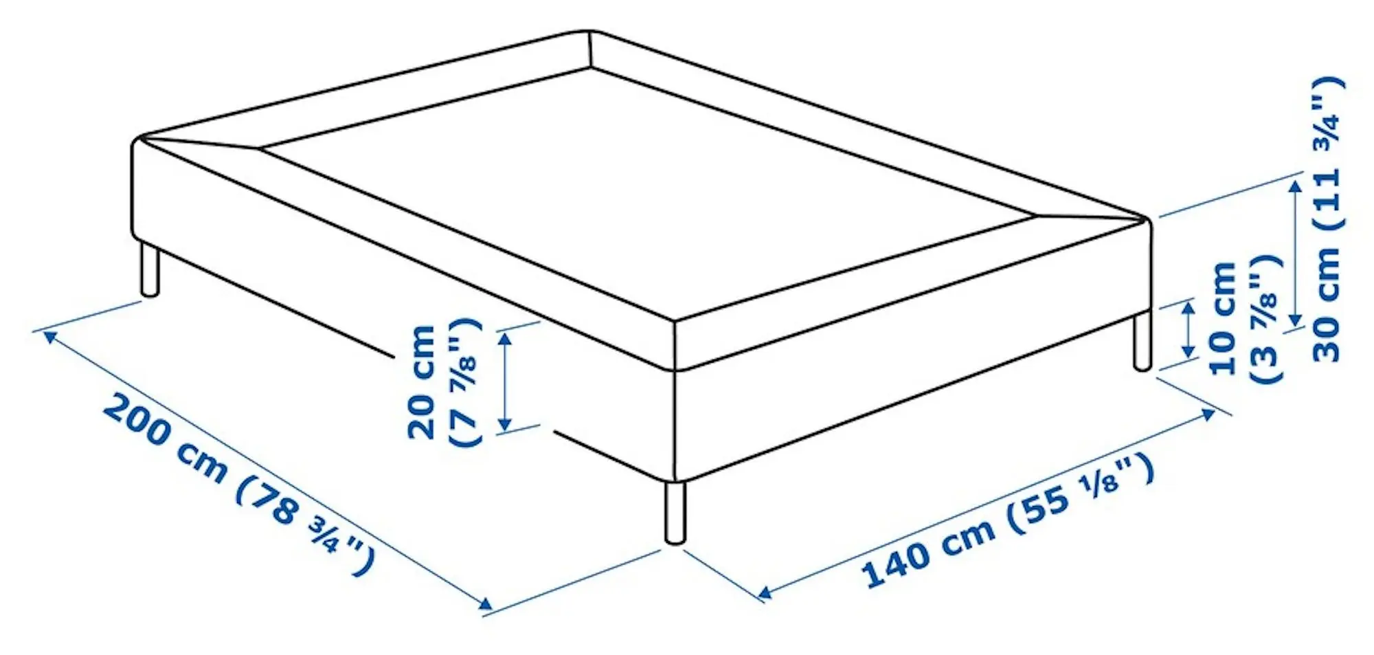 Baza dubla Ikea Espevar/Bjorli saltea arcuri cu picioare 140x200 10cm (Gri Inchis)