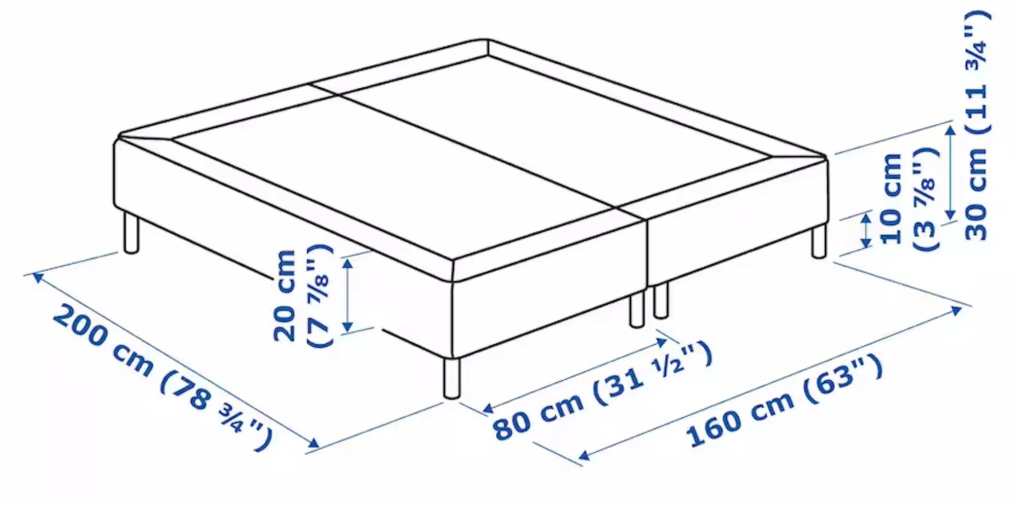 Baza dubla Ikea Espevar/Bjorli saltea arcuri cu picioare 160x200 10cm (Gri Inchis) - 4