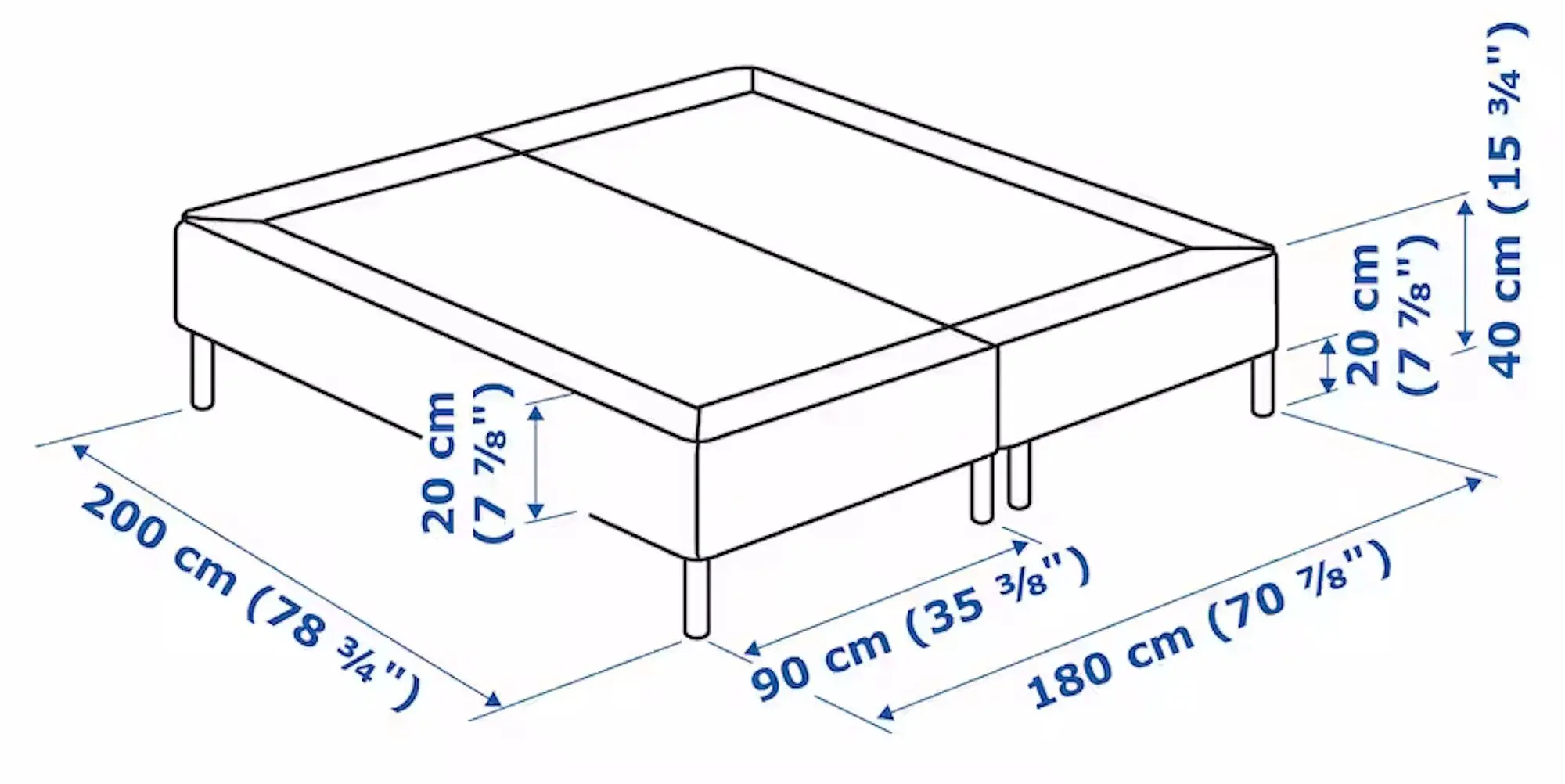 Baza dubla Ikea Espevar/Bjorli saltea arcuri cu picioare 180x200 20cm (Gri Inchis)