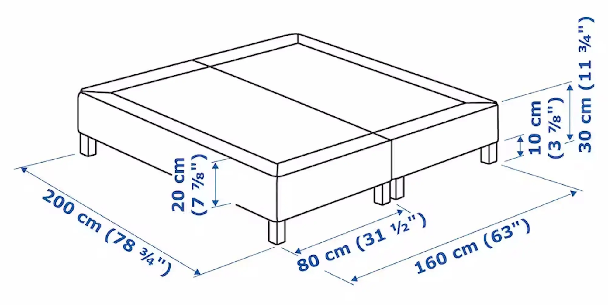 Baza dubla Ikea Espevar/Burfjord saltea arcuri cu picioare 160x200 10cm (Gri Inchis)