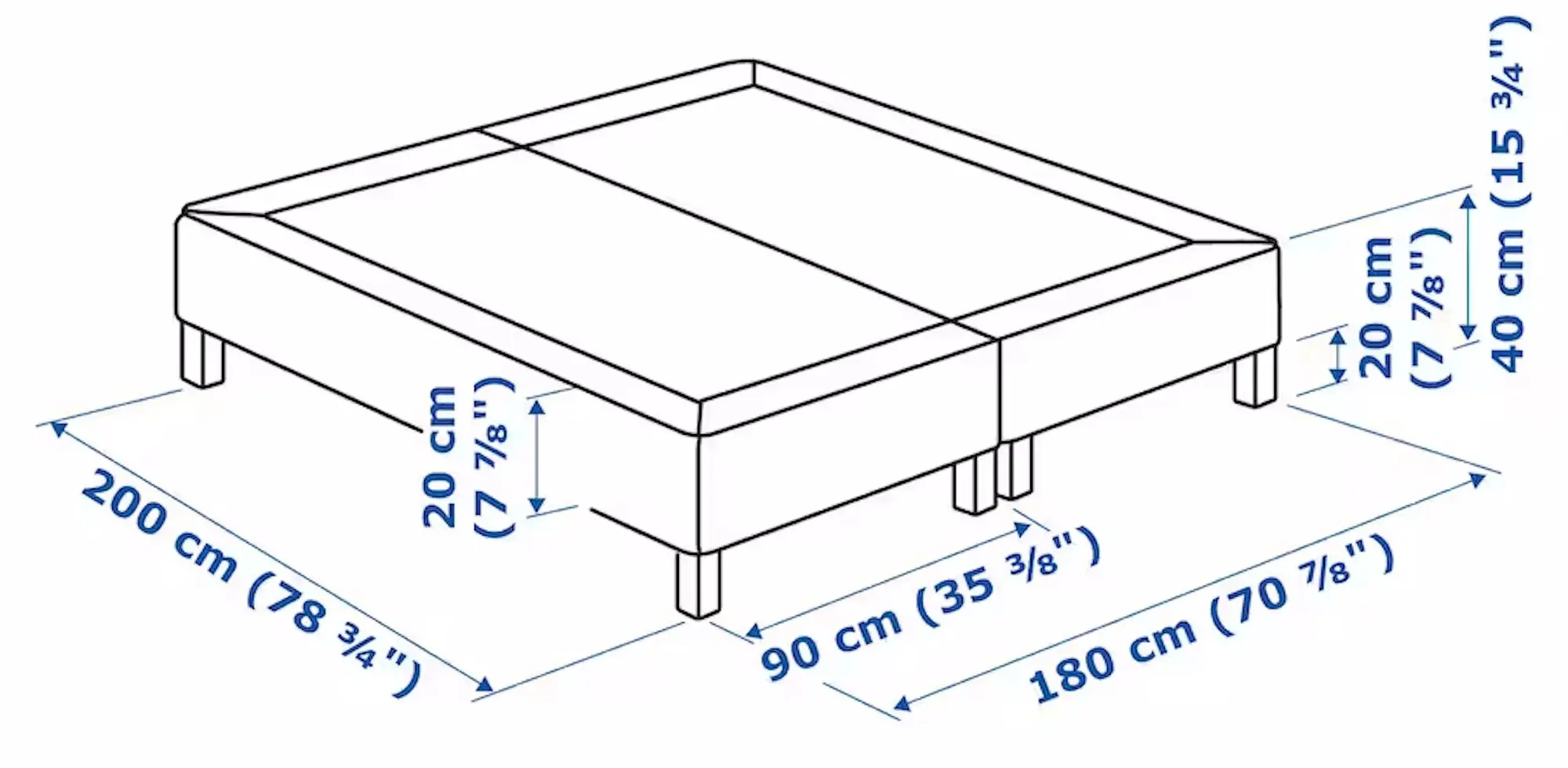 Baza dubla Ikea Espevar/Burfjord saltea arcuri cu picioare 180x200 20cm (Alb)