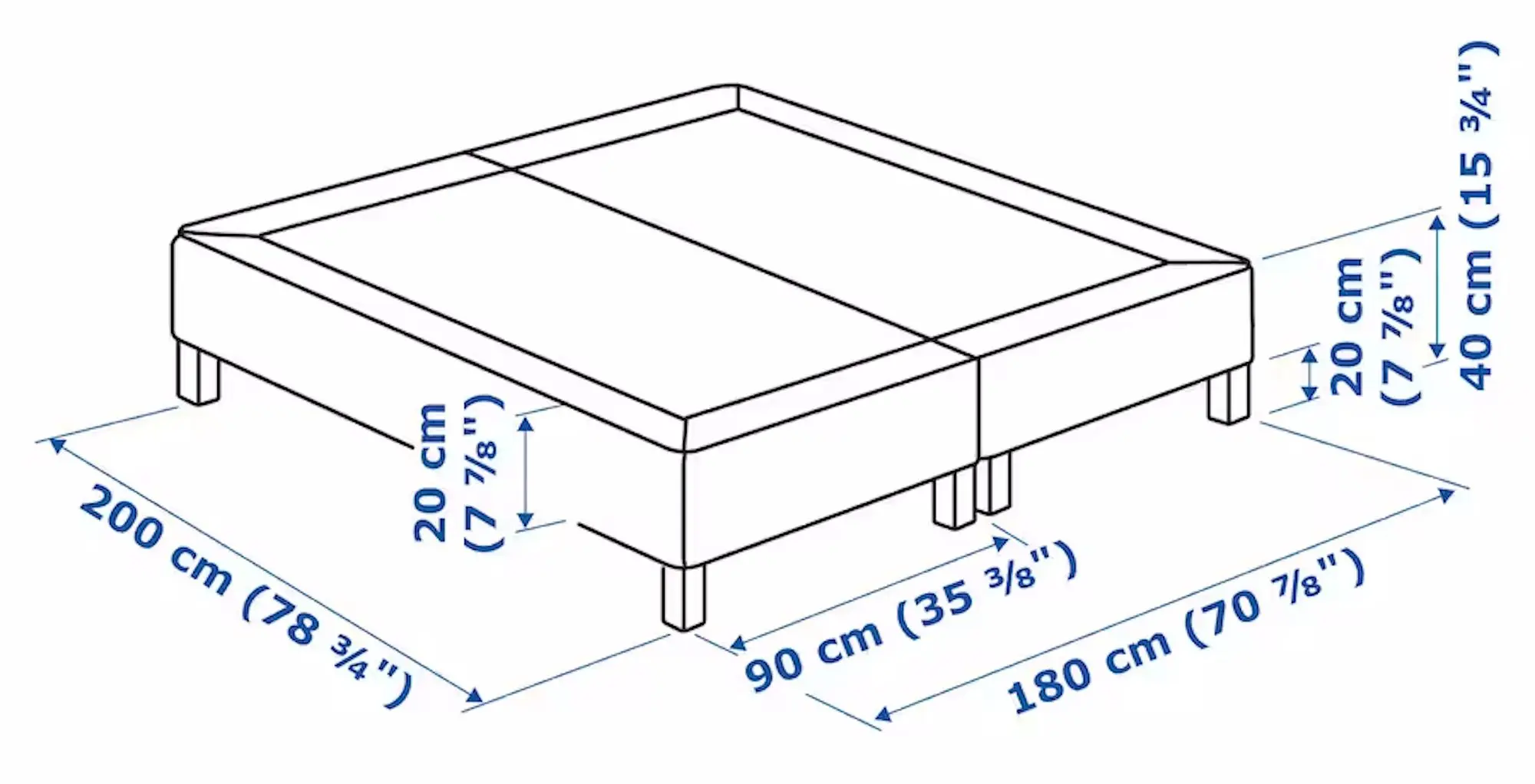 Baza dubla Ikea Espevar/Burfjord saltea arcuri cu picioare 180x200 20cm (Gri Inchis)