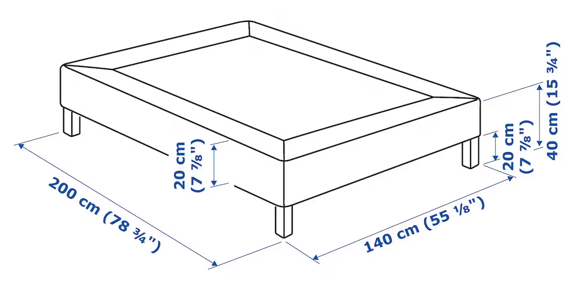 Baza dubla Ikea Espevar/Burfjord cu picioare 140x200 20cm (Alb)