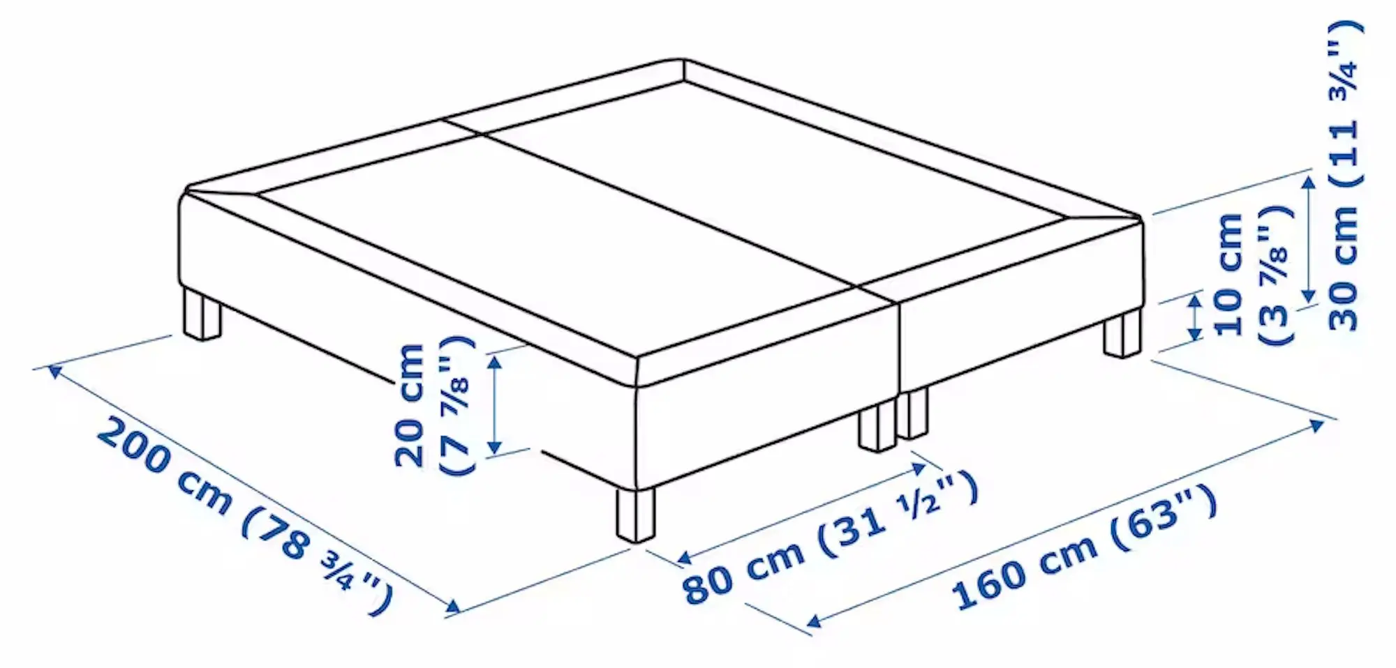 Baza dubla Ikea Espevar/Burfjord cu picioare 160x200 10cm (Alb) - 4