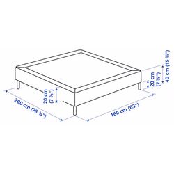 Двуспальное основание Ikea Lyngor/Bjorli с ножками 160x200 20см (Темно-Серый) Thumb