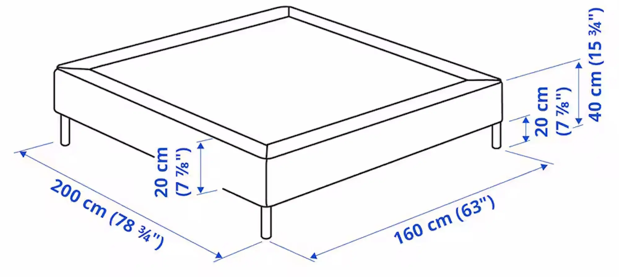 Двуспальное основание Ikea Lyngor/Bjorli с ножками 160x200 20см (Темно-Серый) - 6