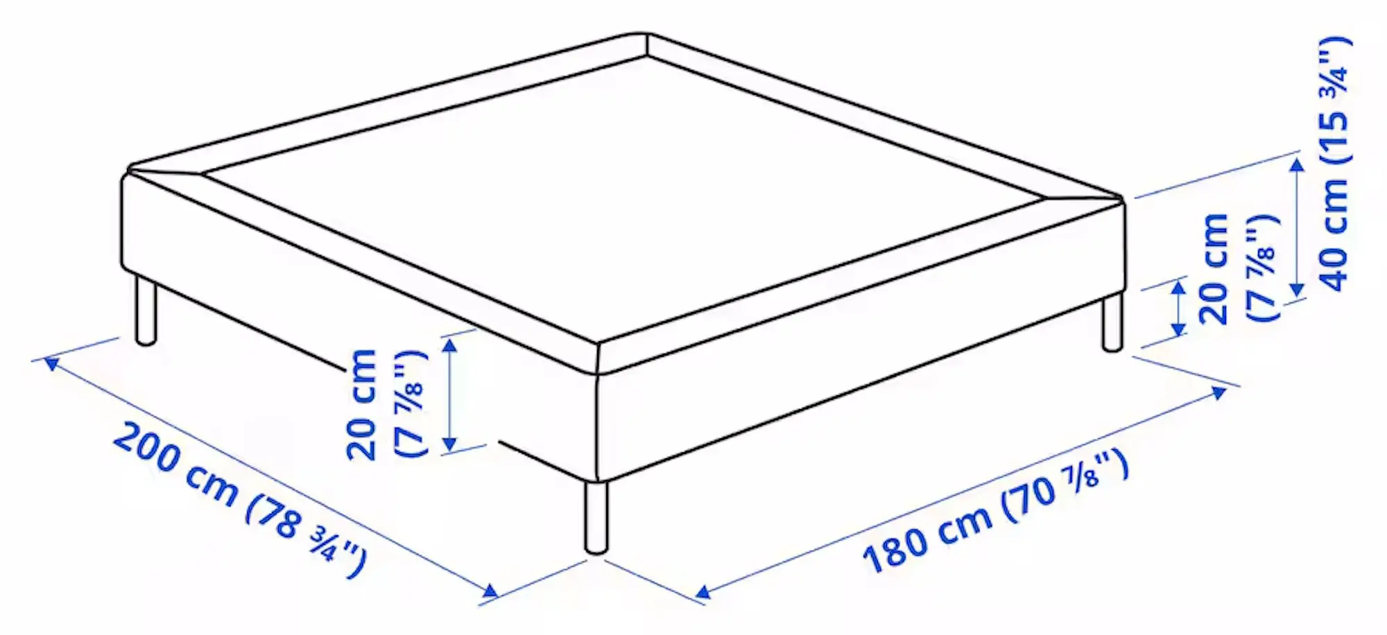 Baza Ikea Lyngor/Bjorli cu picioare 180x200 20cm (Gri Inchis)