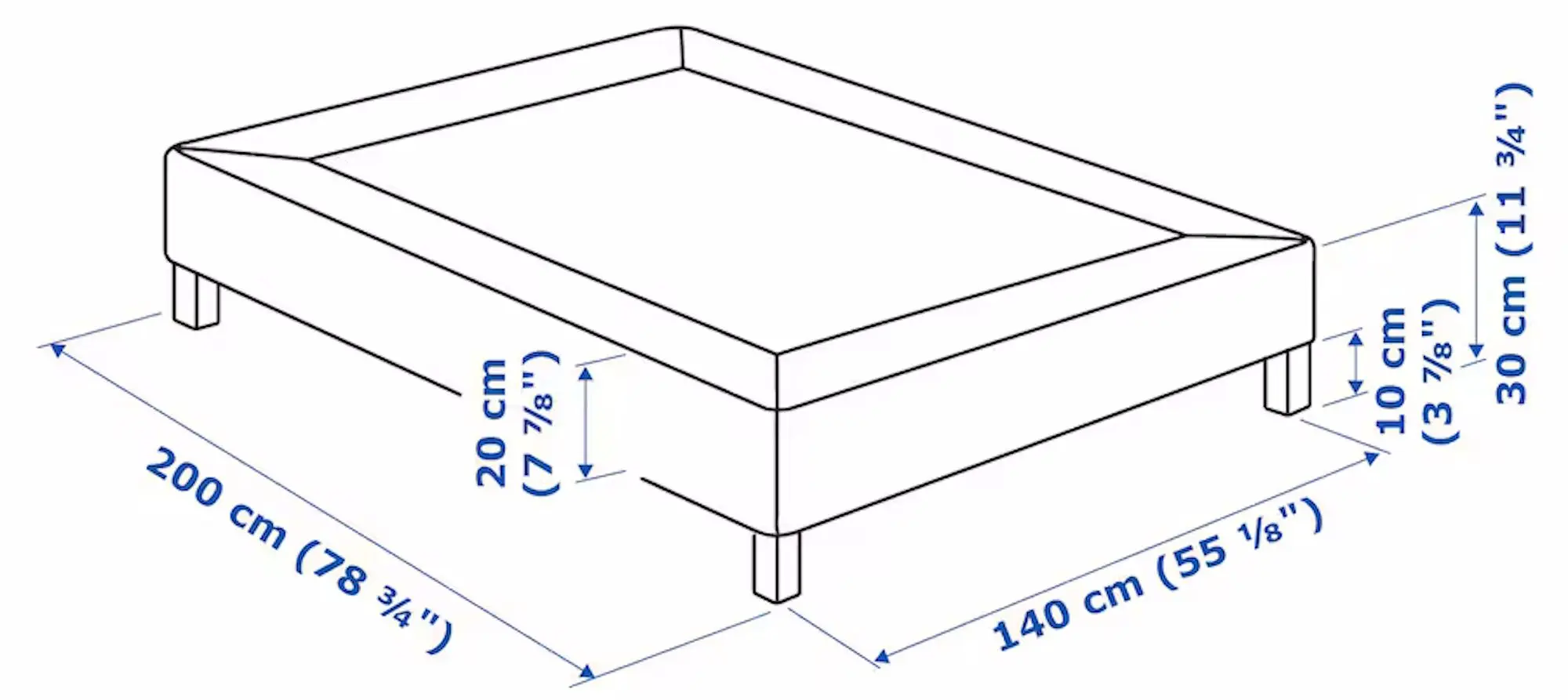 Baza Ikea Lyngor/Burfjord cu picioare 140x200 10cm (Gri Inchis)