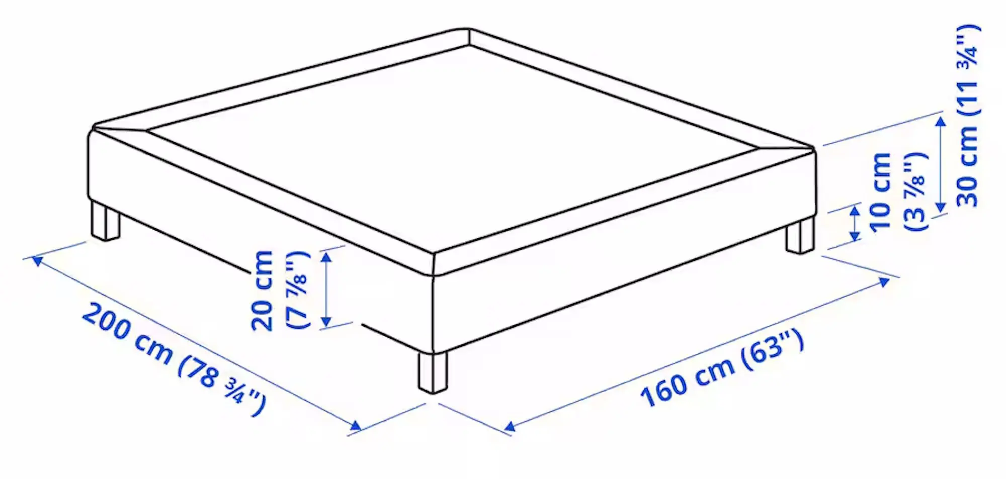 Baza Ikea Lyngor/Burfjord cu picioare 160x200 10cm (Gri Inchis)