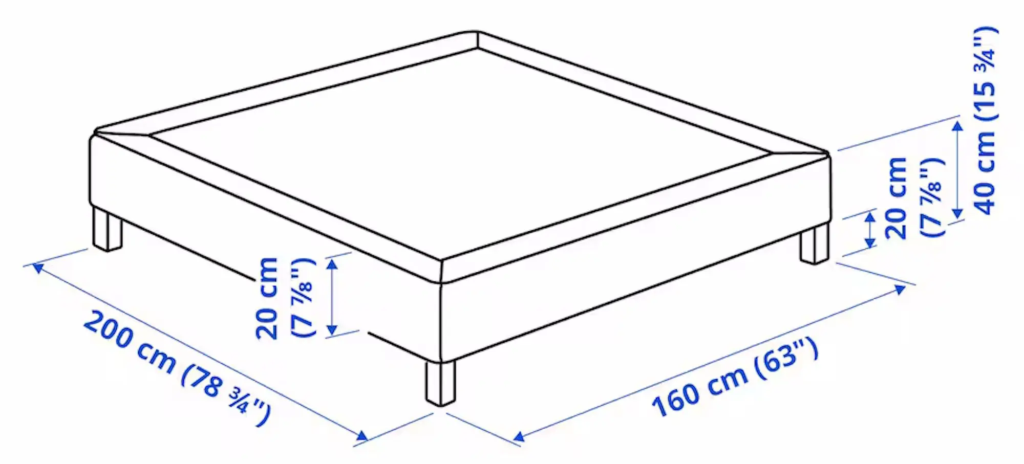 Baza Ikea Lyngor/Burfjord cu picioare 160x200 20cm (Gri Inchis)