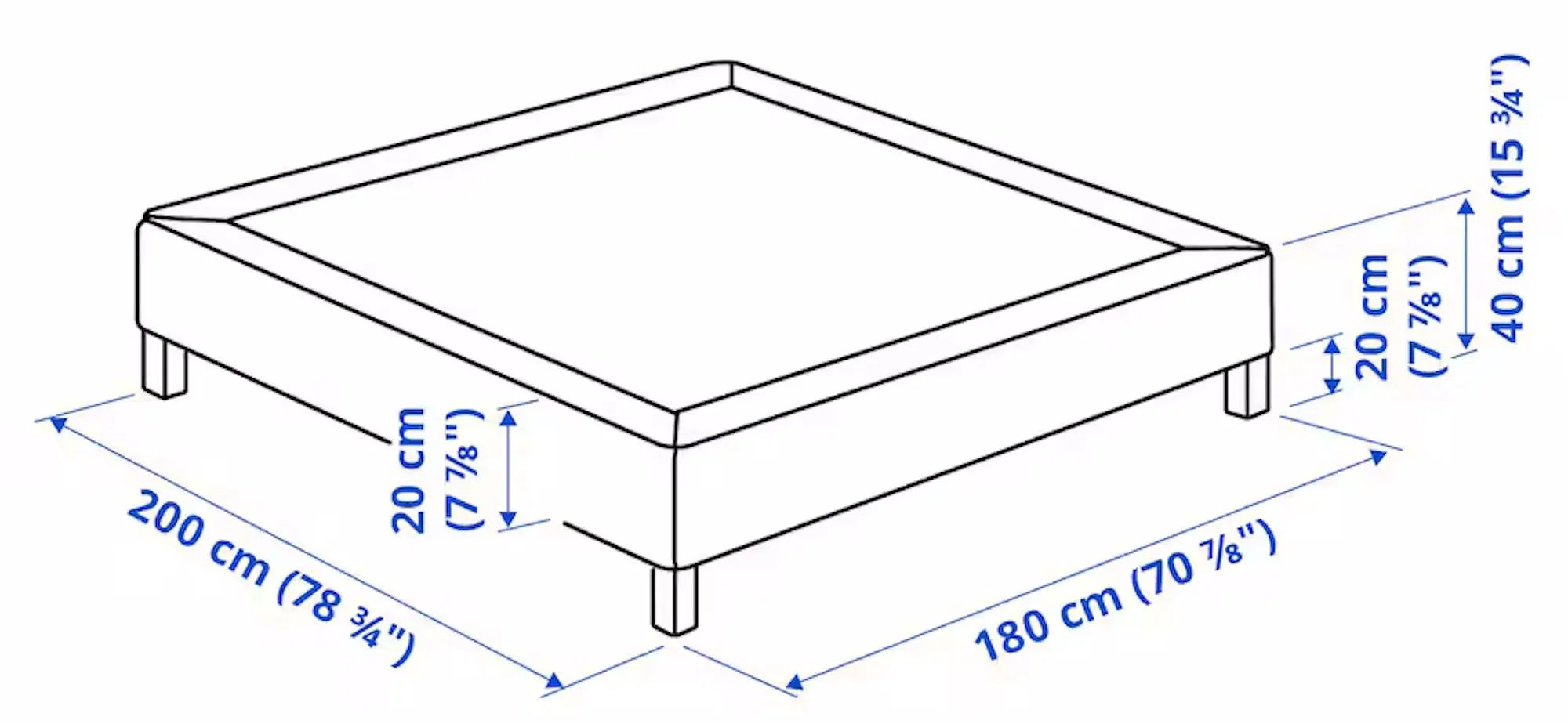 Baza Ikea Lyngor/Burfjord cu picioare 180x200 20cm (Gri Inchis)