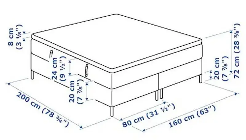 Континентальная кровать Ikea Espevar Hovag/Tussoy Engavagen Bjorli 20см 160x200 (Средней жесткости/Темно-Серый) - 2