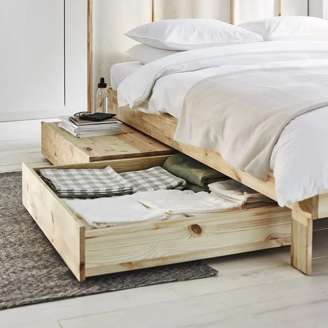Pat continental Ikea Glamberget/Akrehamn ferma/cu depozitare 140x200 (Pin/Alb) - 2