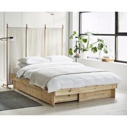 Pat continental Ikea Glamberget/Akrehamn ferma/cu depozitare 140x200 (Pin/Alb)