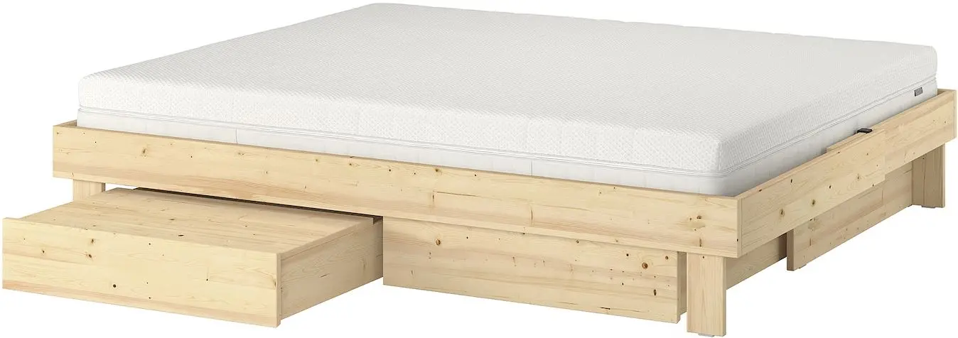 Континентальная кровать Ikea Glamberget/Akrehamn жесткий/с ящиками 160x200 (Сосна/Белый)