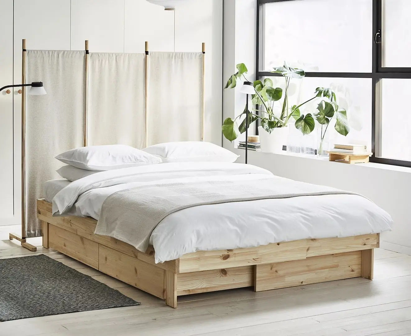 Континентальная кровать Ikea Glamberget/Akrehamn жесткий/с ящиками 160x200 (Сосна/Белый)