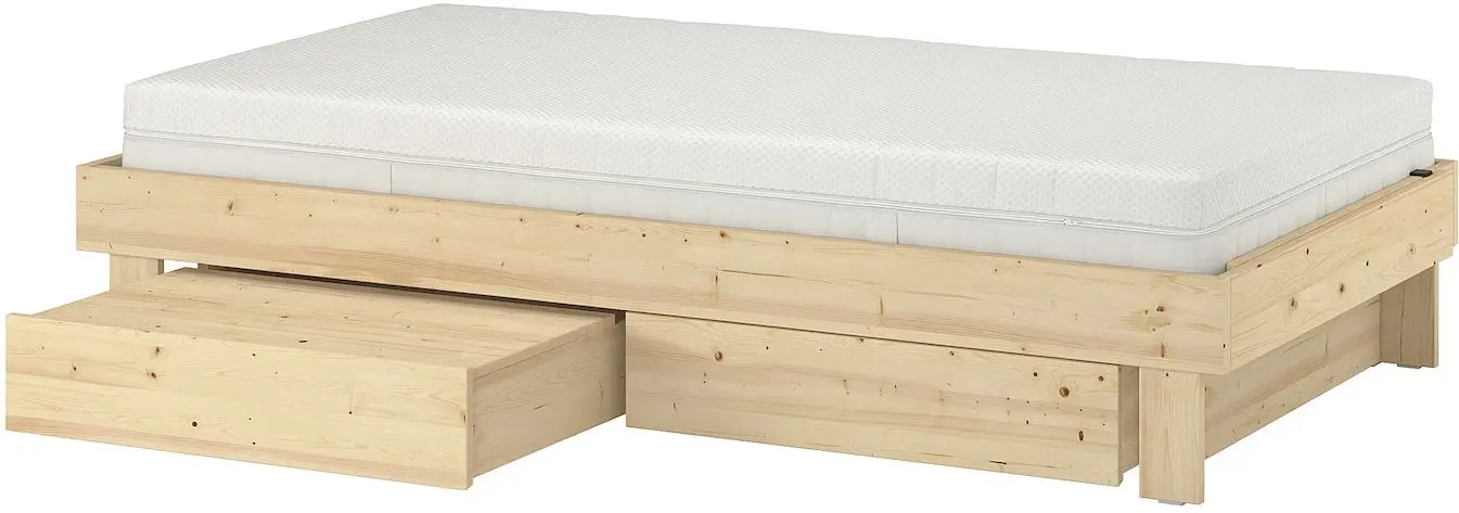 Pat continental Ikea Glamberget/Akrehamn ferma/cu depozitare 90x200 (Pin/Alb)