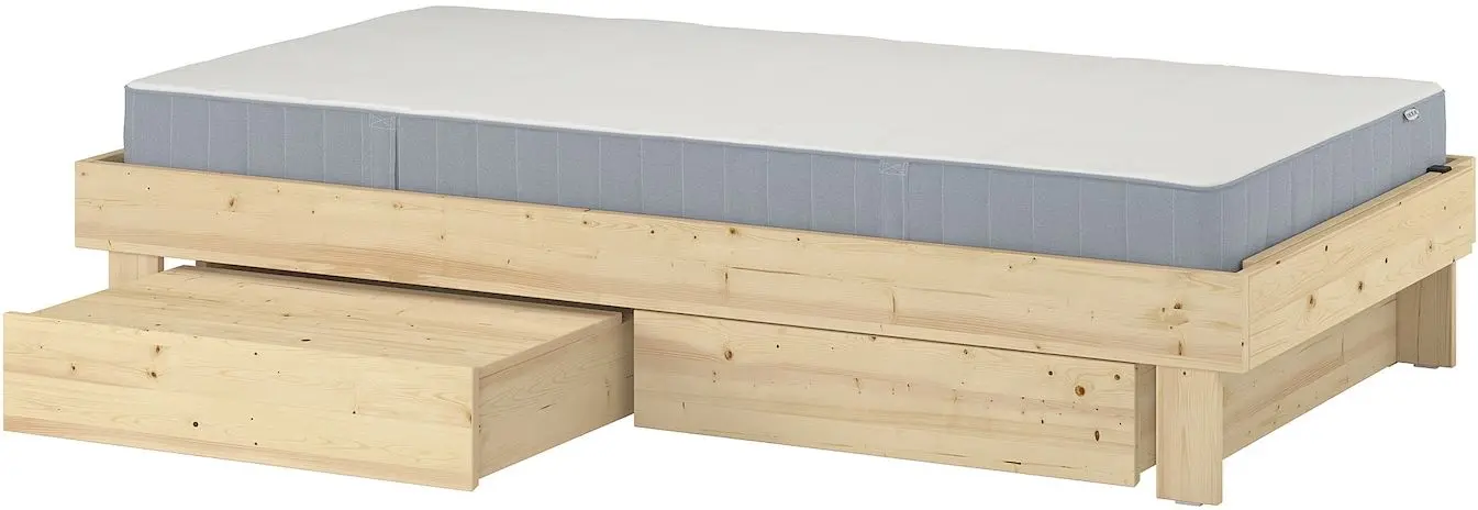 Pat continental Ikea Glamberget/Vesteroy extra ferma/cu depozitare 90x200 (Pin/Bleu)