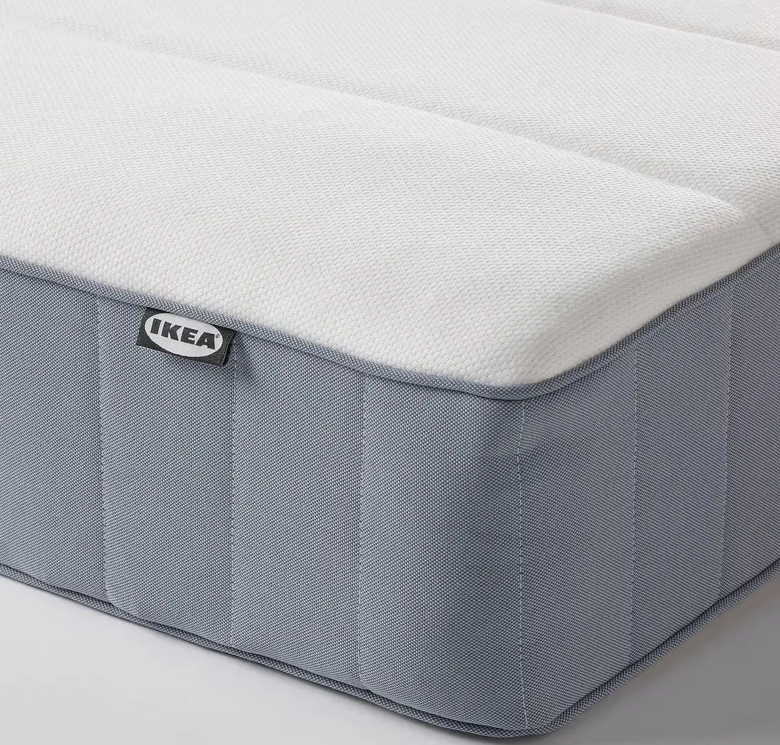 Pat continental Ikea Glamberget/Vesteroy extra ferma/cu depozitare 90x200 (Pin/Bleu)