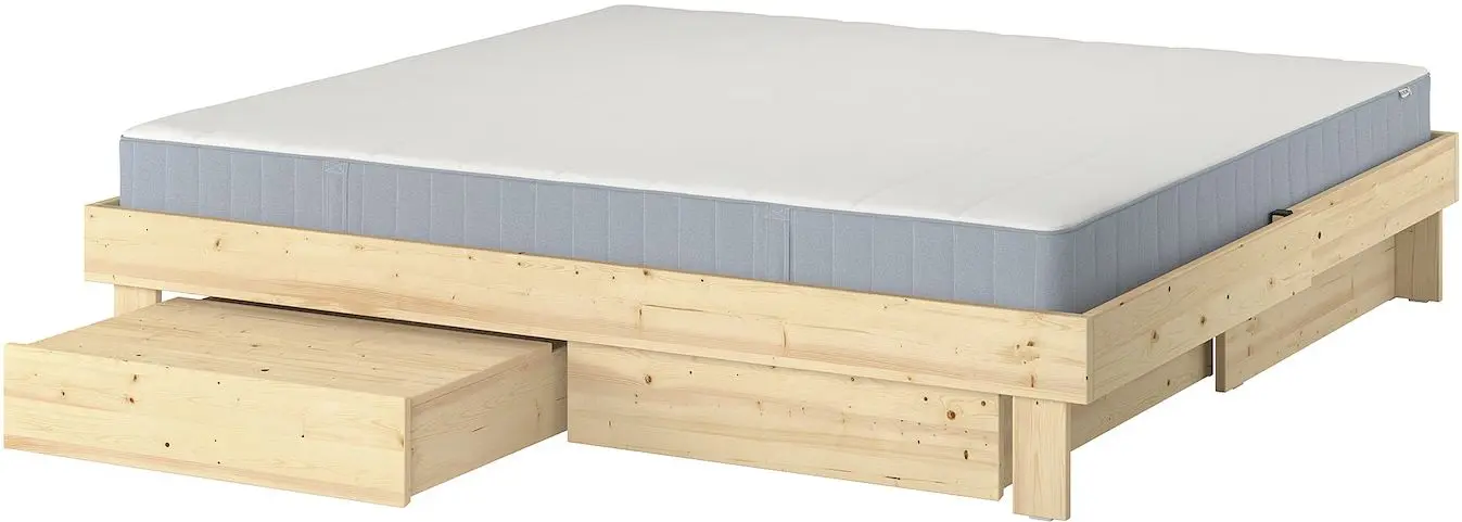 Pat continental Ikea Glamberget/Vesteroy ferma/cu depozitare 140x200 (Pin/Bleu)