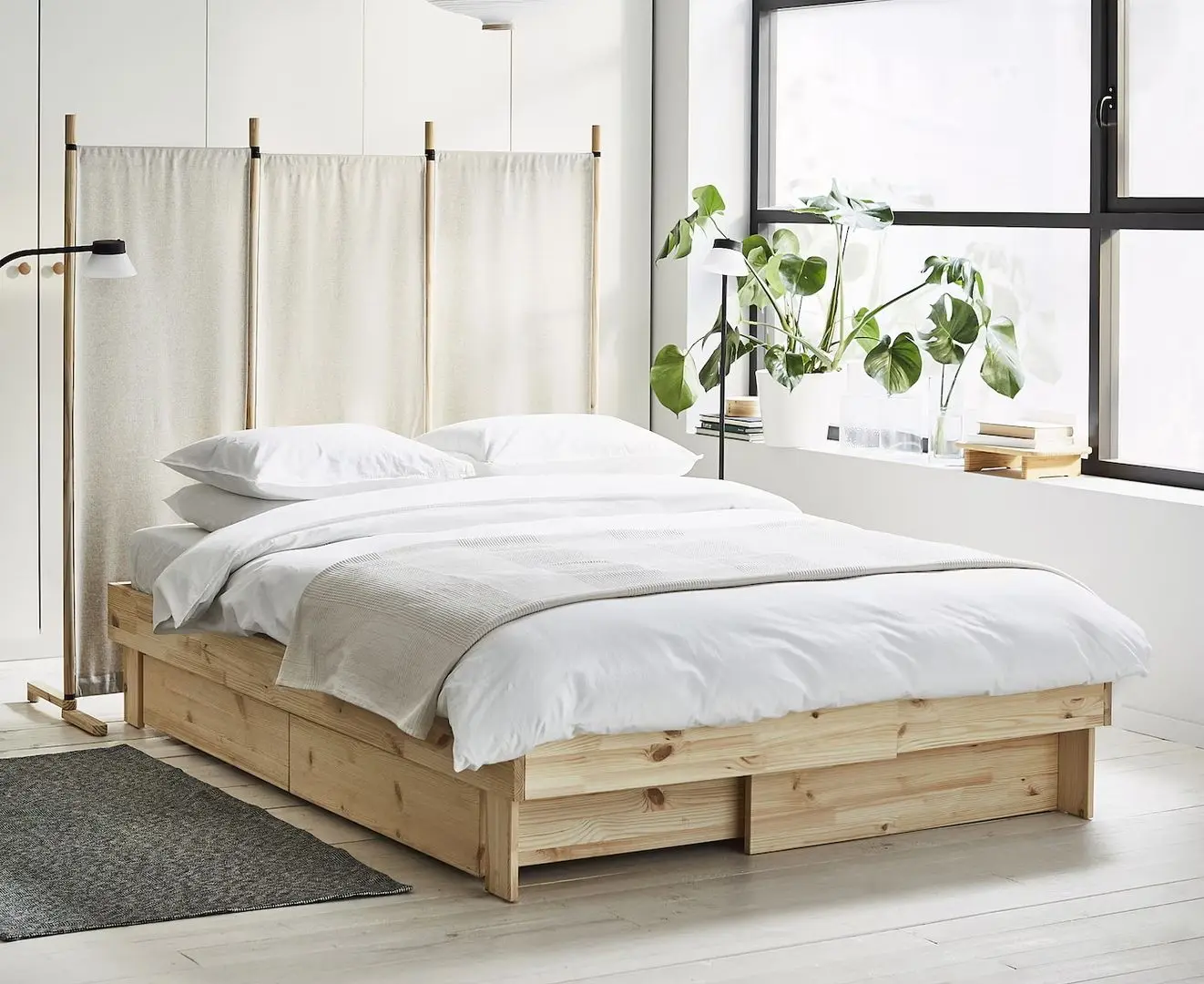 Pat continental Ikea Glamberget/Vesteroy ferma/cu depozitare 160x200 (Pin/Bleu)