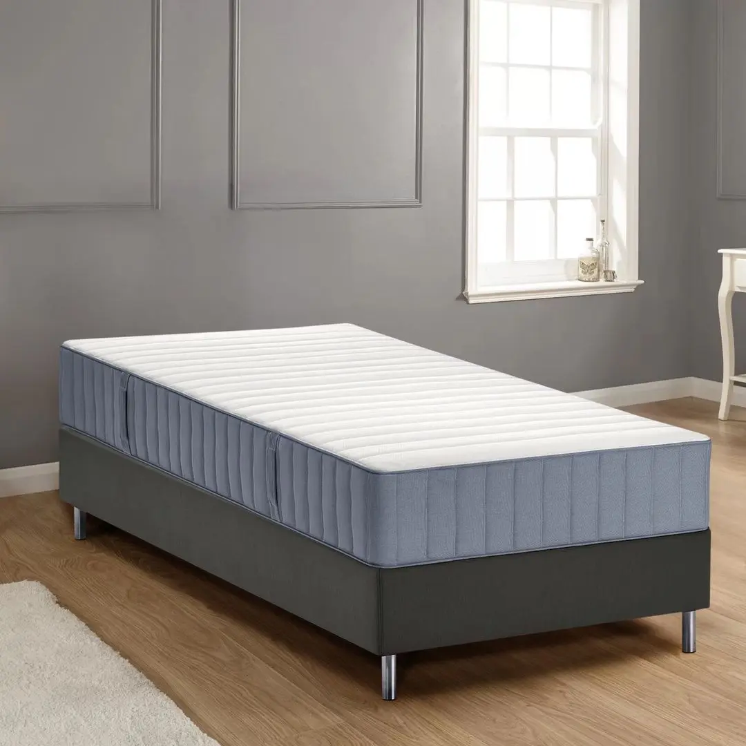 Pat continental Ikea Lyngor/Vagstranda/Bjorli extra ferma 90x200 10cm (Bleu/Gri Inchis)