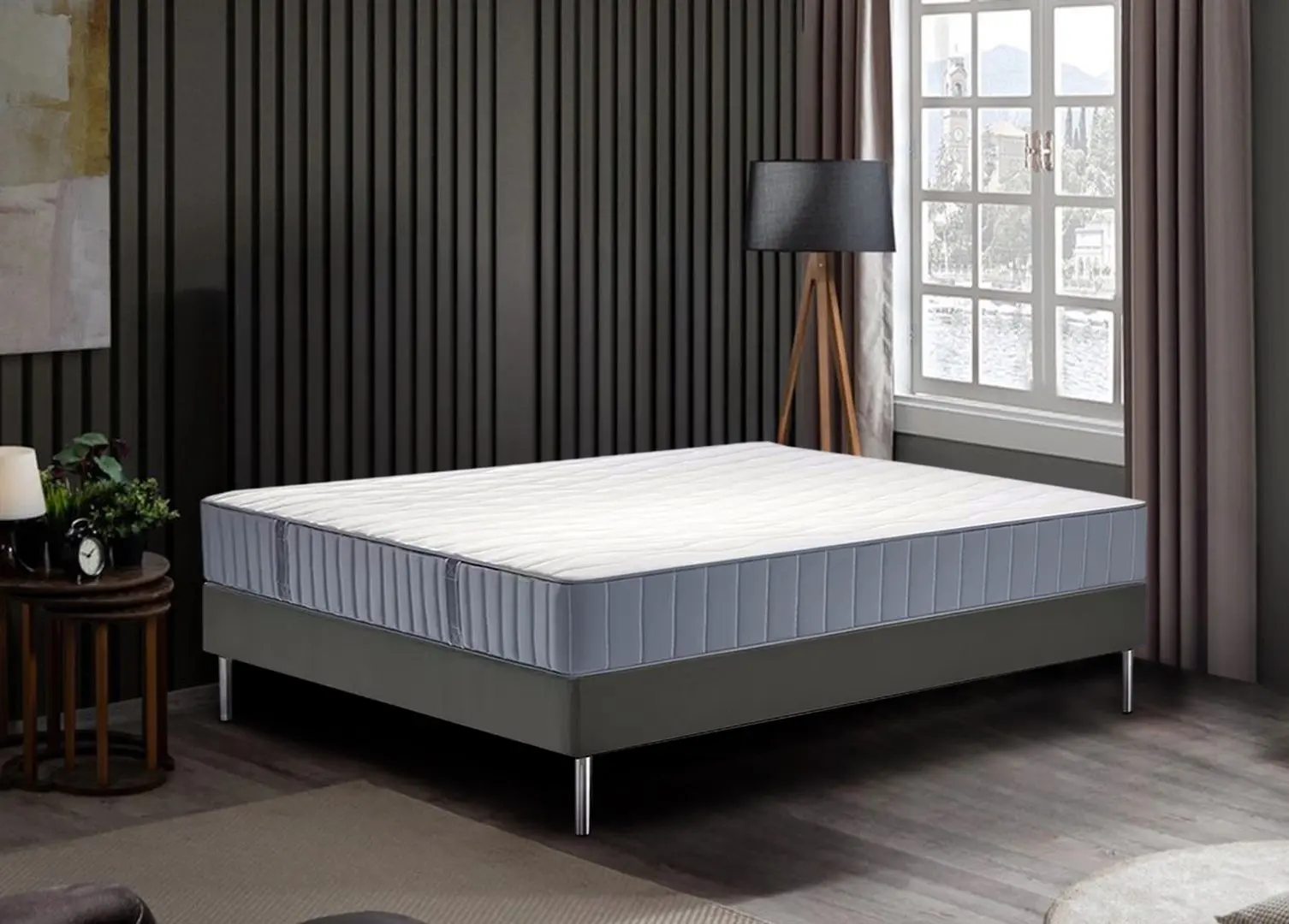 Pat continental Ikea Lyngor/Valevag/Bjorli ferma 140x200 20cm (Bleu/Gri Inchis)