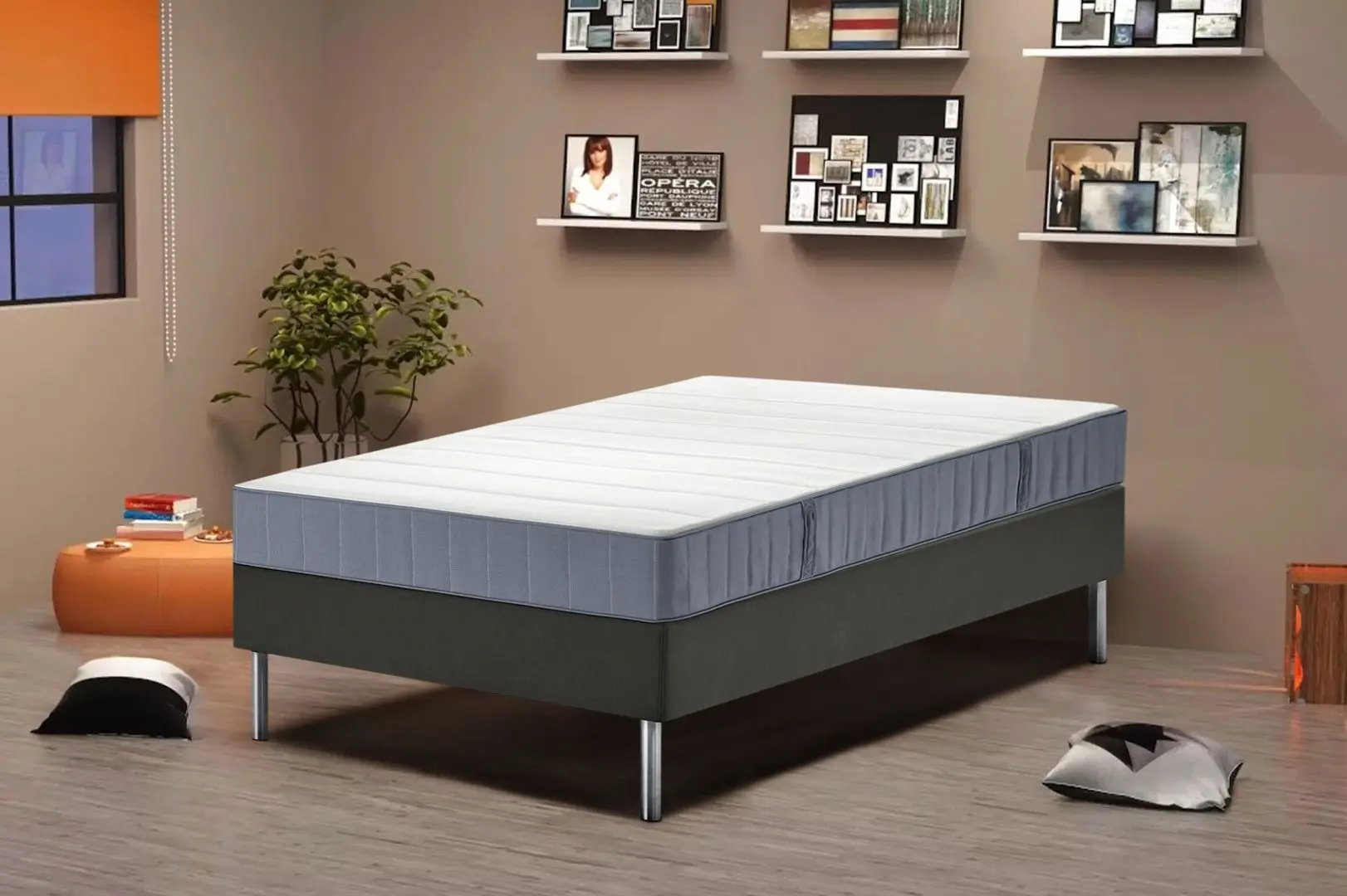 Pat continental Ikea Lyngor/Valevag/Bjorli ferma 90x200 20cm (Bleu/Gri Inchis)