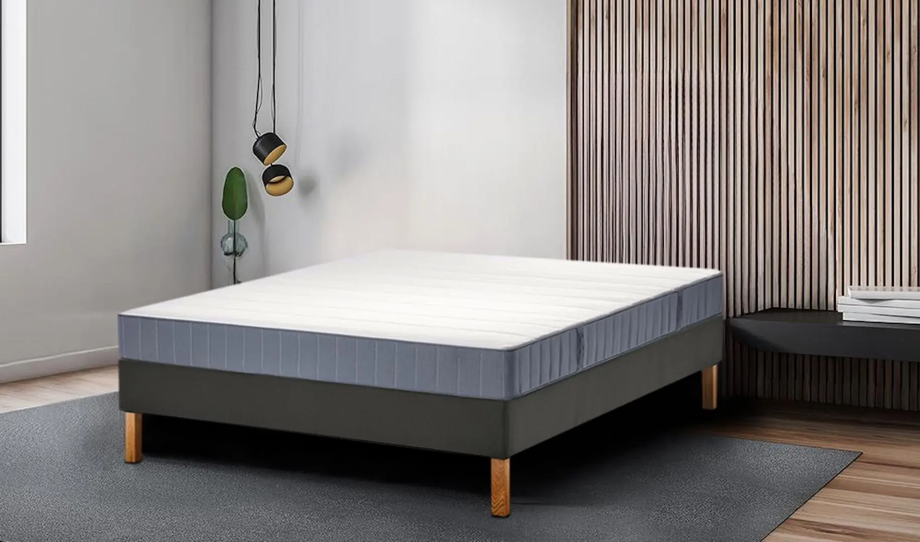 Pat continental Ikea Lyngor/Valevag/Burfjord ferma 160x200 20cm (Bleu/Gri-Inchis)