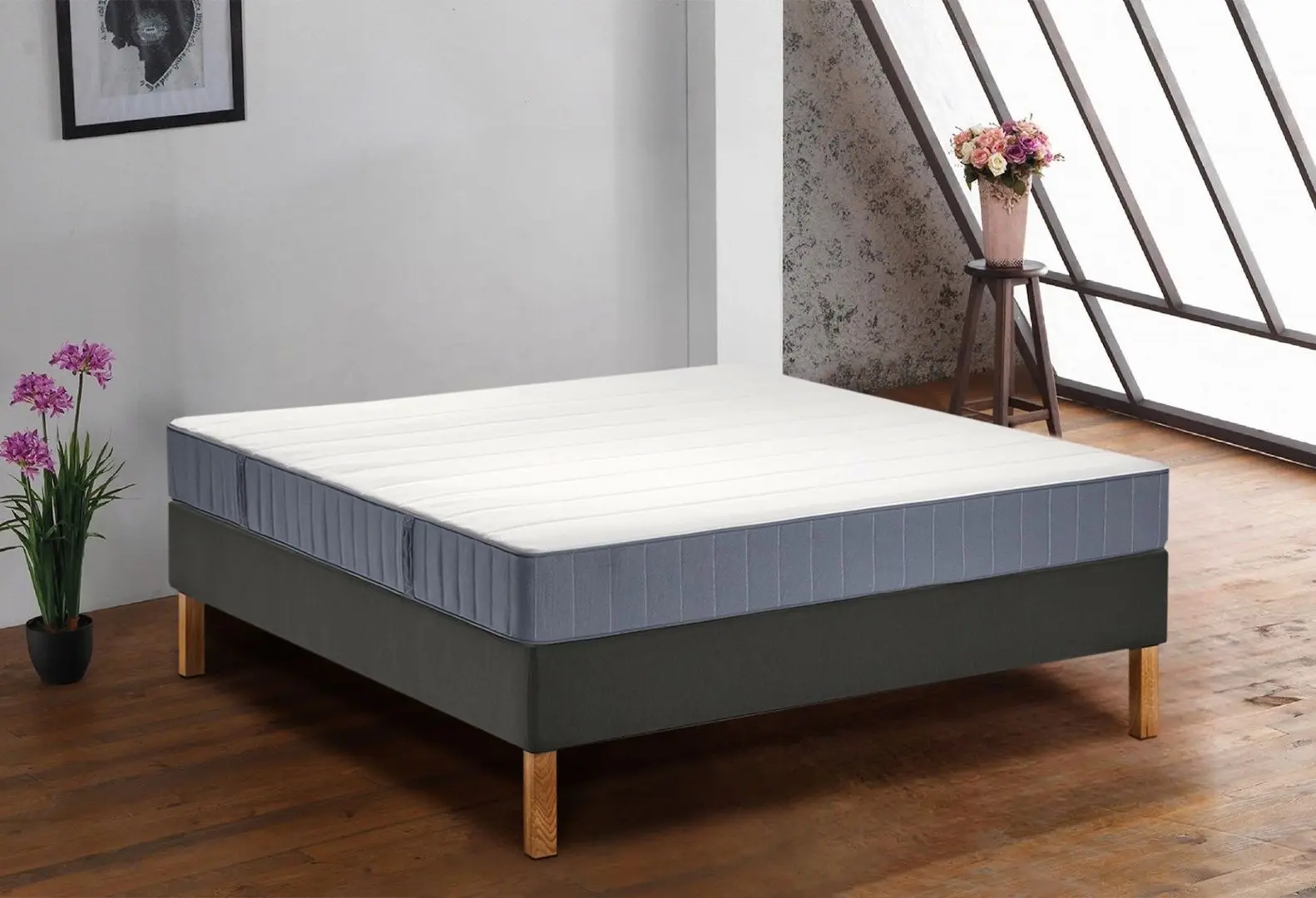 Pat continental Ikea Lyngor/Valevag/Burfjord ferma 180x200 20cm (Bleu/Gri Inchis)