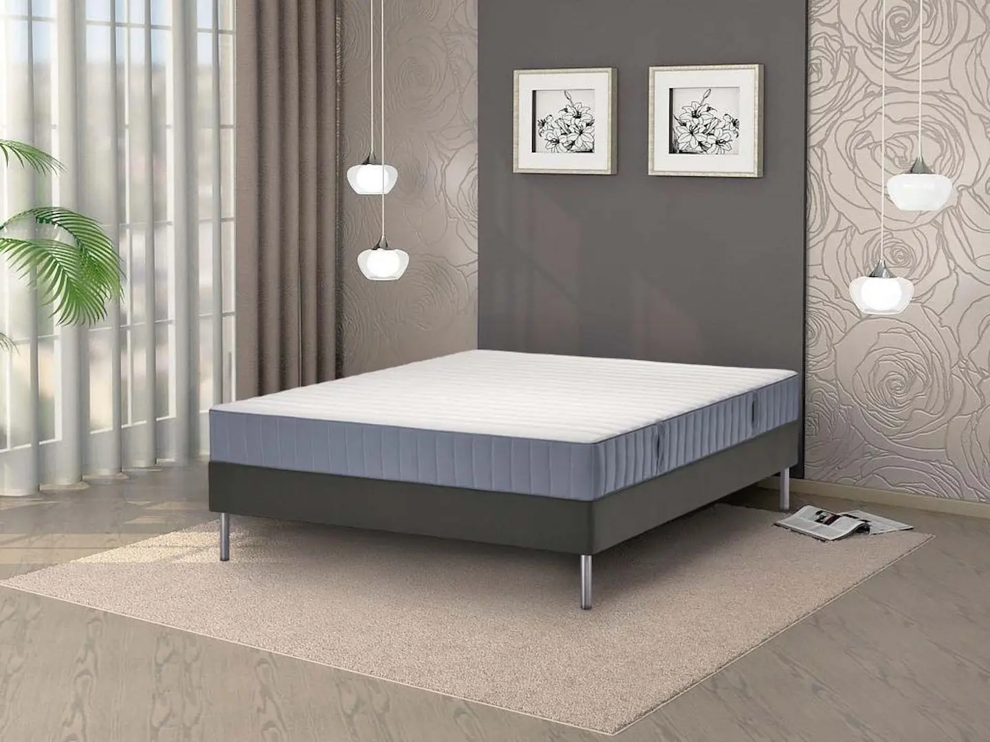 Pat continental Ikea Lyngor/Vesteroy/Bjorli extra ferma 140x200 20cm (Bleu/Gri-Inchis)