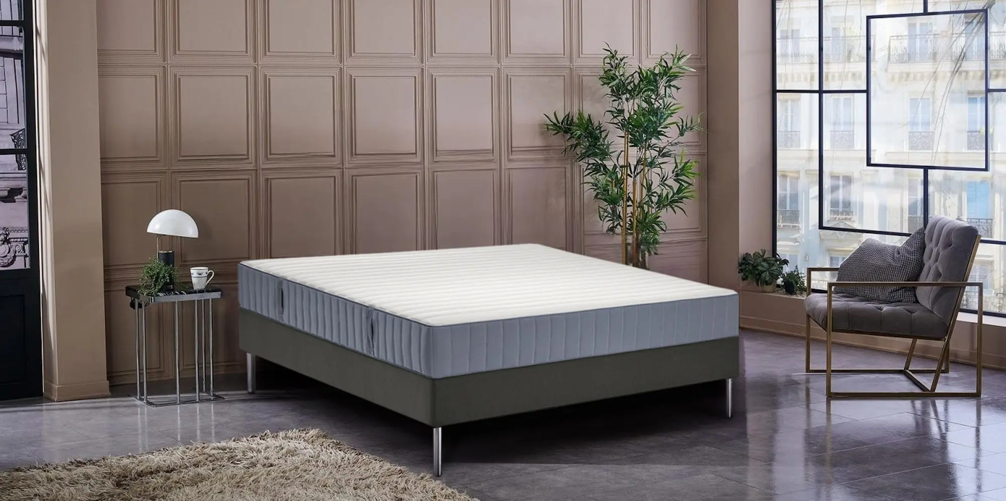 Pat continental Ikea Lyngor/Vesteroy/Bjorli ferma 140x200 20cm (Bleu/Gri Inchis)